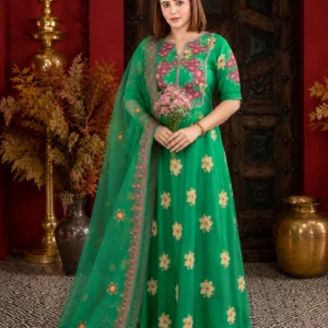 Emerald Green Floral Embroidered Anarkali Suit