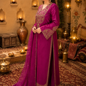 Royal Magenta Embroidered Anarkali Suit Set with Dupatta
