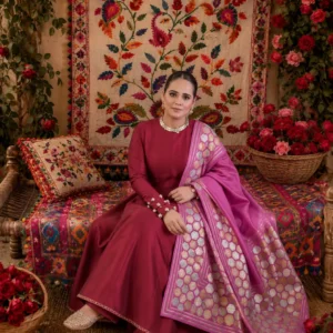 Regal Rosewood Embroidered Anarkali Suit Set