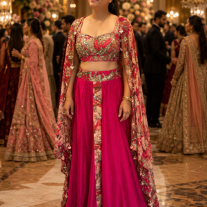 Fuchsia Pink Embroidered Bridal Lehenga Set