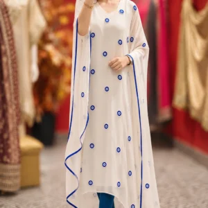 Ivory Blue Mirror Work Embroidered Suit Set