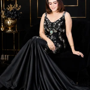 Black Embellished Trail Gown