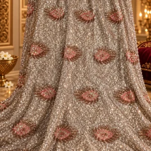 Copper Rose Sequin Embroidery Fabric