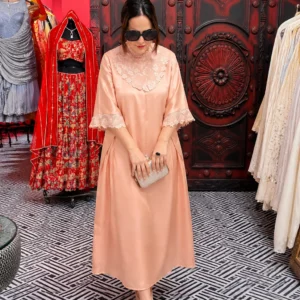 Peach Satin Lace Collar Gown